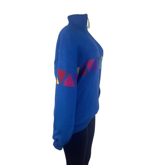 Sos Redline Vintage Unisex Blue Half-Zip Sweater With Triangle Pattern - Picture 3 of 7